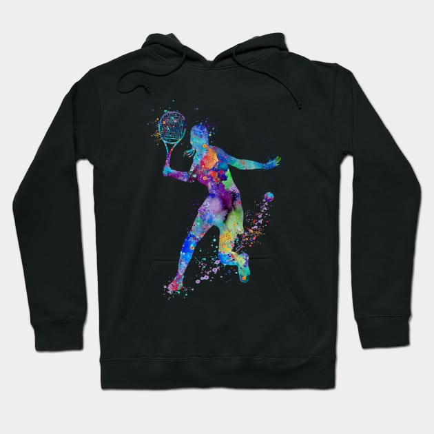 Girl Tennis Player Colorful Watercolor Hoodie by LotusGifts